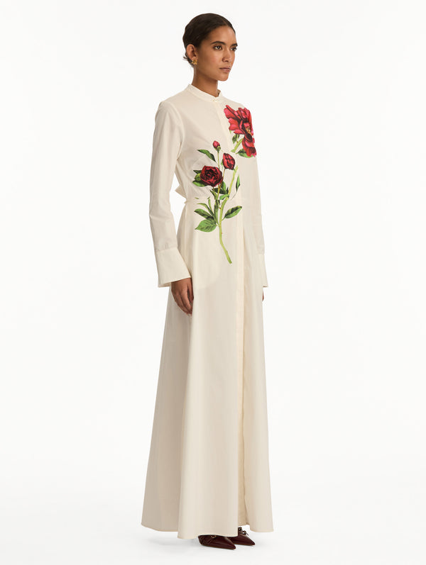 Oscar De La Renta Peony Cotton Poplin Maxi Dress