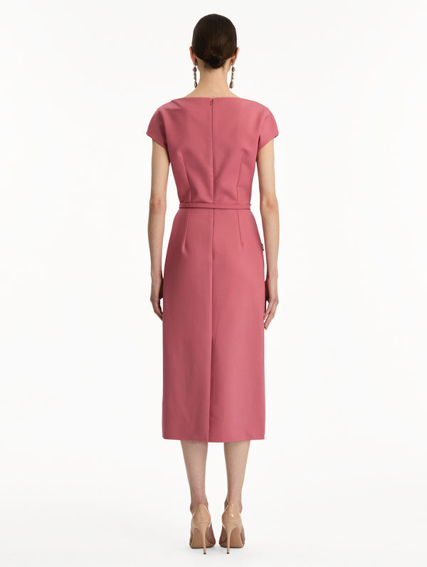 Oscar De La Renta Peony Embroidered Wool Dress