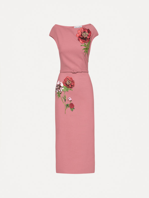 oscar de la renta Peony Embroidered Wool Dress