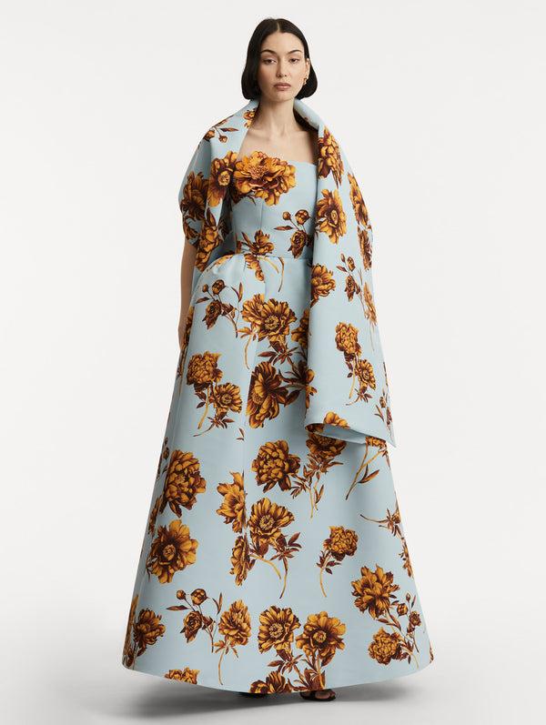 Oscar De La Renta Peony Faille Gown With Shawl