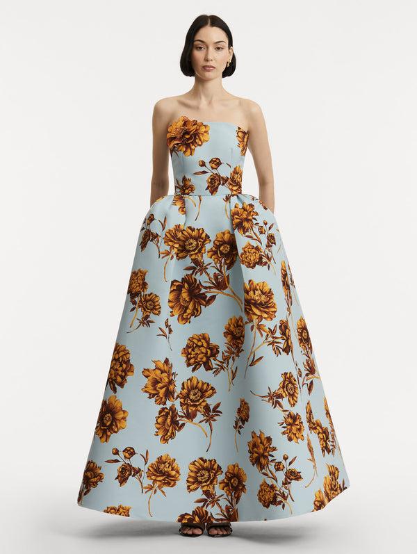Oscar De La Renta Peony Faille Gown With Shawl