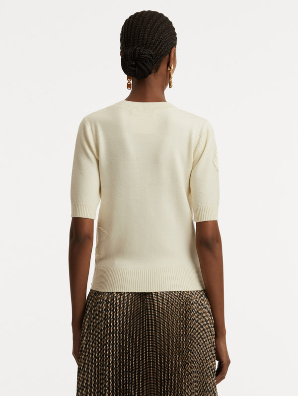 Oscar De La Renta Peony Guipure Insert Pullover
