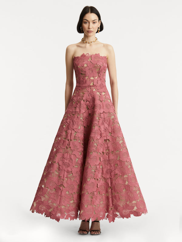 Oscar De La Renta Peony Guipure Tea Length Gown