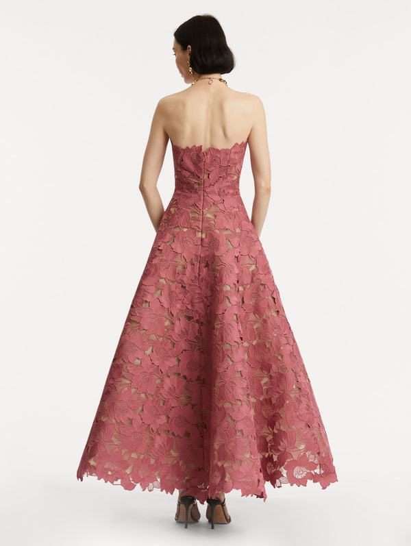 Oscar De La Renta Peony Guipure Tea Length Gown