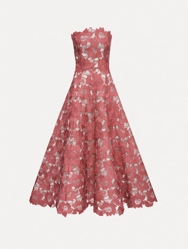 oscar de la renta Peony Guipure Tea Length Gown