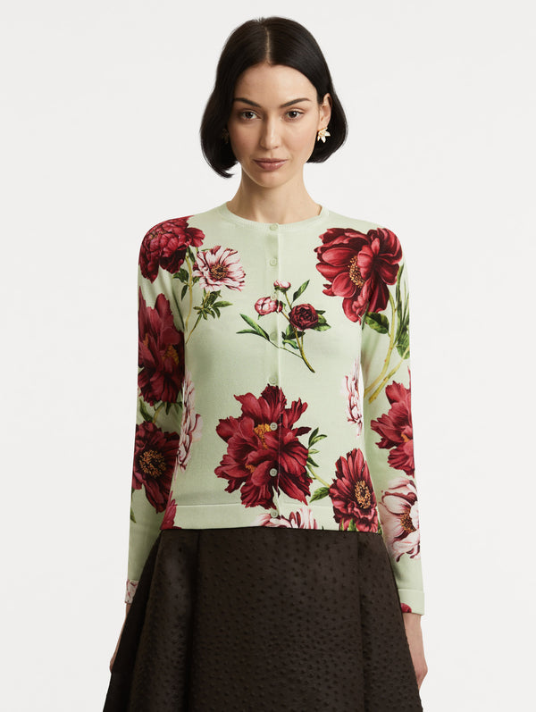 Oscar De La Renta Peony Printed Cardigan