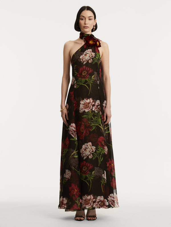 Oscar De La Renta Peony Silk Chiffon Gown