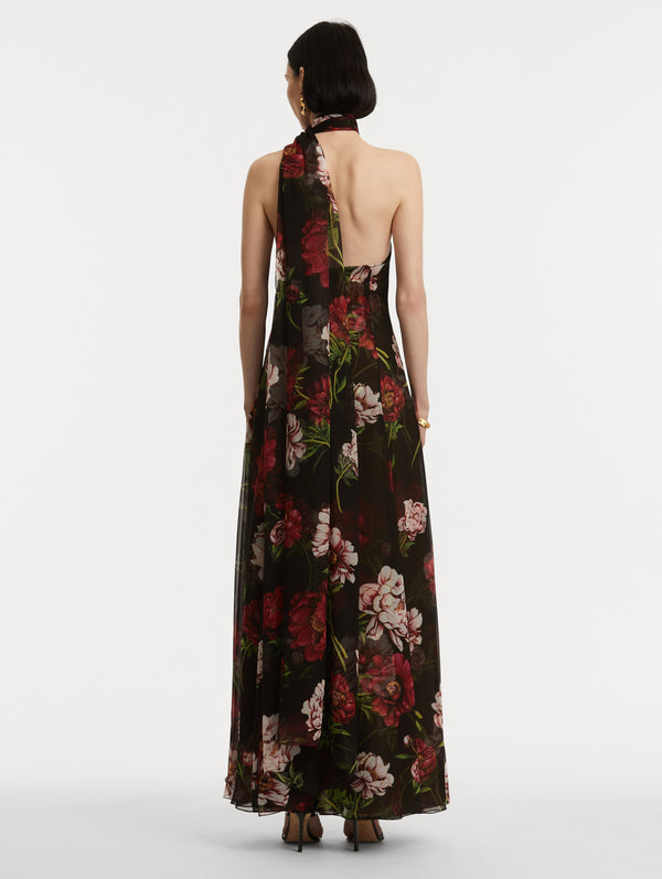 Oscar De La Renta Peony Silk Chiffon Gown