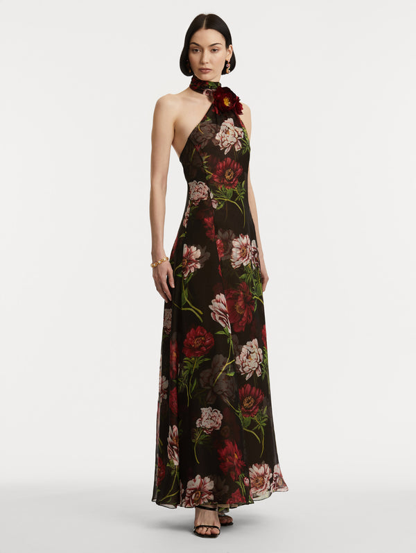 Oscar De La Renta Peony Silk Chiffon Gown