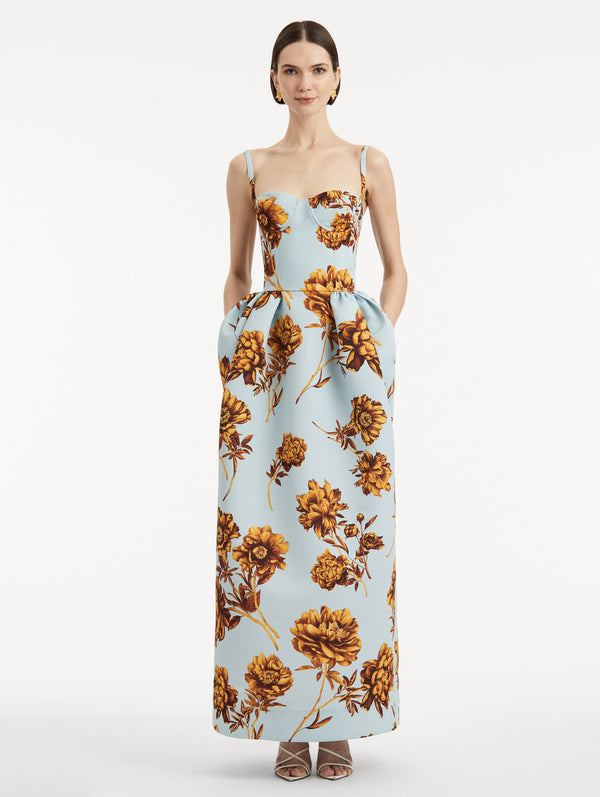 Oscar De La Renta Peony Silk Faille Gown