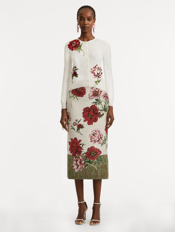 Oscar De La Renta Peony Threadwork Cardigan