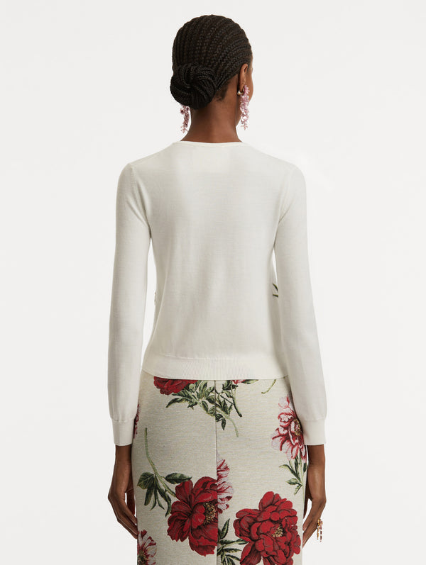 Oscar De La Renta Peony Threadwork Cardigan