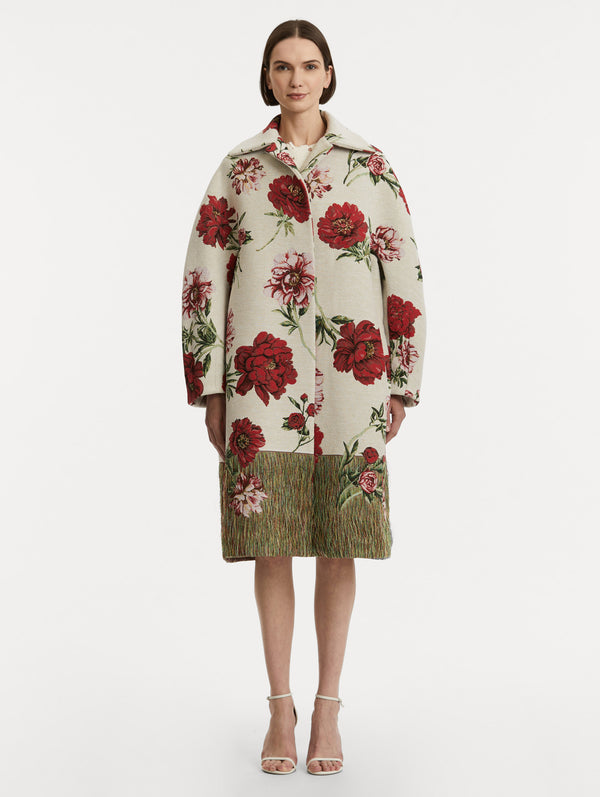 Oscar De La Renta Peony Unraveled Jacquard Coat