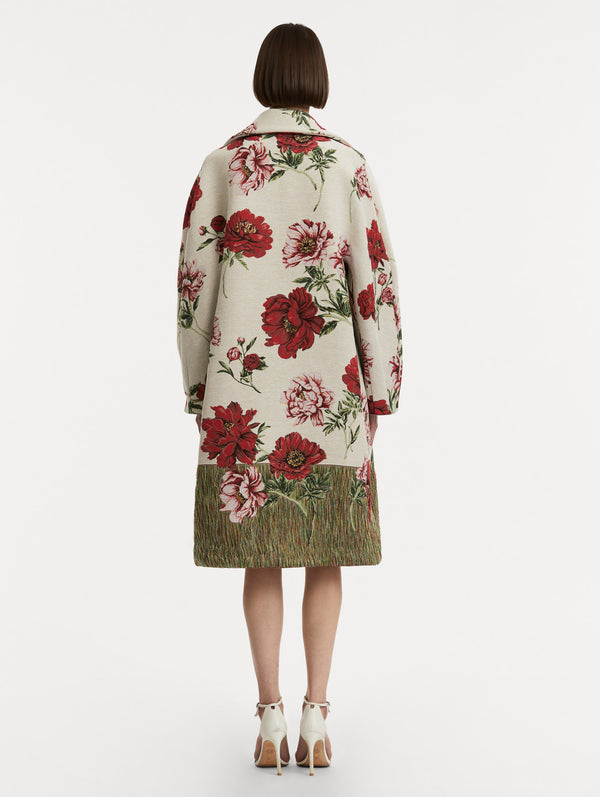 Oscar De La Renta Peony Unraveled Jacquard Coat