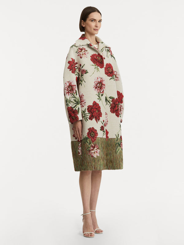 Oscar De La Renta Peony Unraveled Jacquard Coat