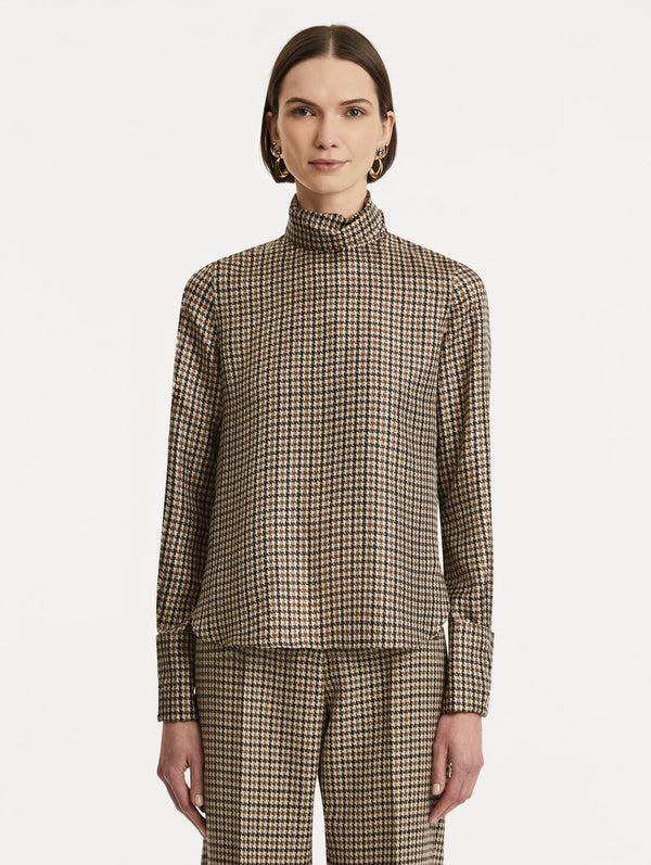 Oscar De La Renta Pied De Poule Silk Twill Blouse