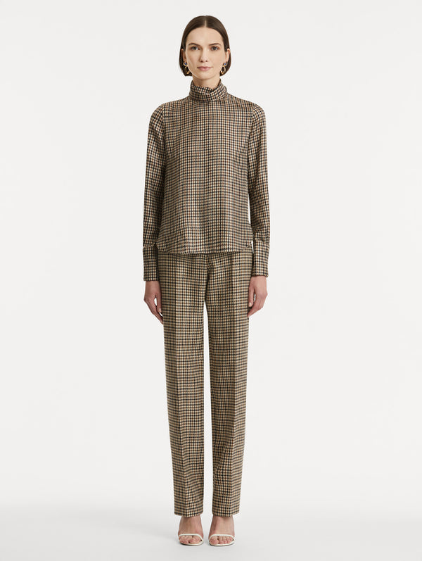 Oscar De La Renta Pied De Poule Silk Twill Blouse