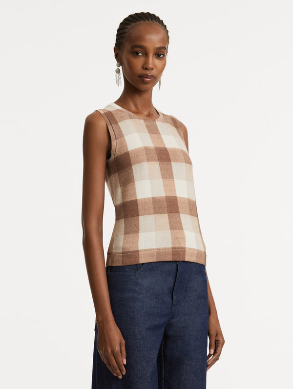 Oscar De La Renta Plaid Printed Tank