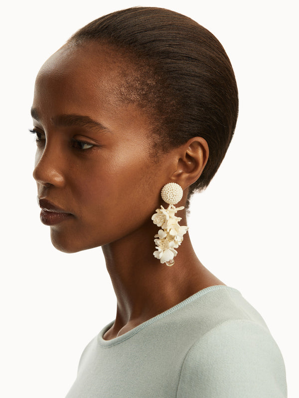 Oscar De La Renta Plexy & Raffia Flower Earrings