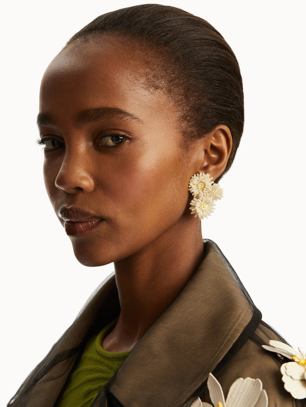 Oscar De La Renta Pompom Flower Clip-On Earrings