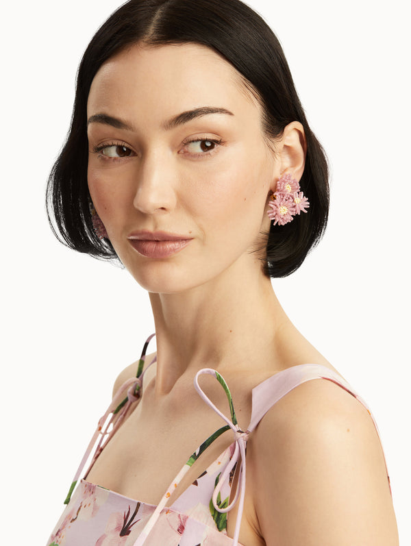 Oscar De La Renta Pompom Flower Clip-On Earrings