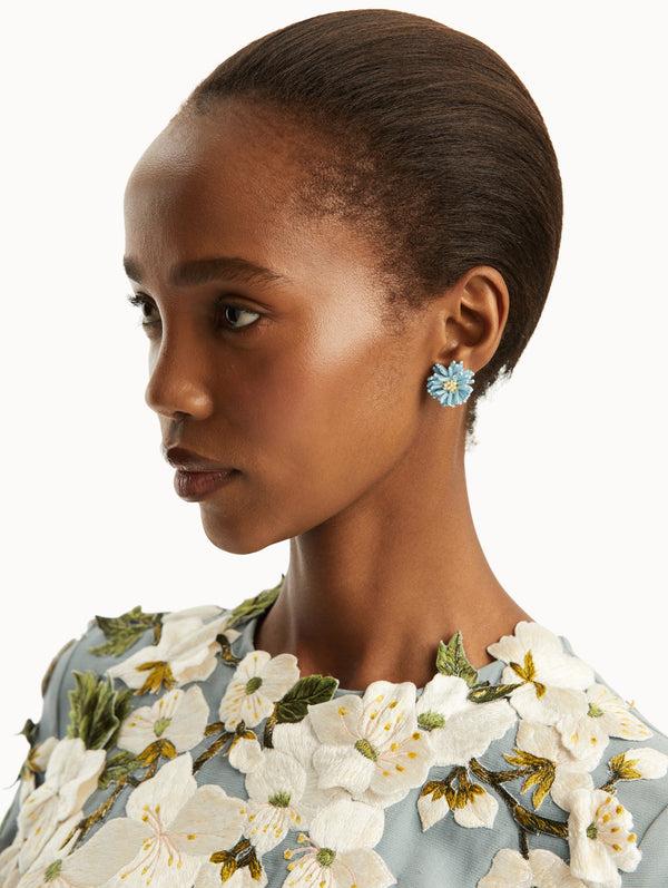 Oscar De La Renta Pompom Flower Earrings