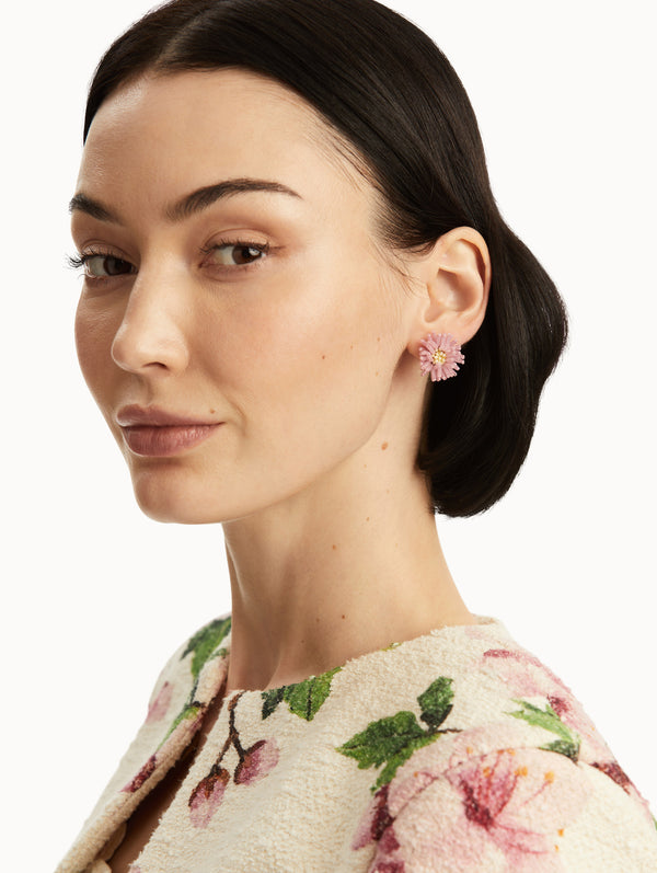 Oscar De La Renta Pompom Flower Earrings
