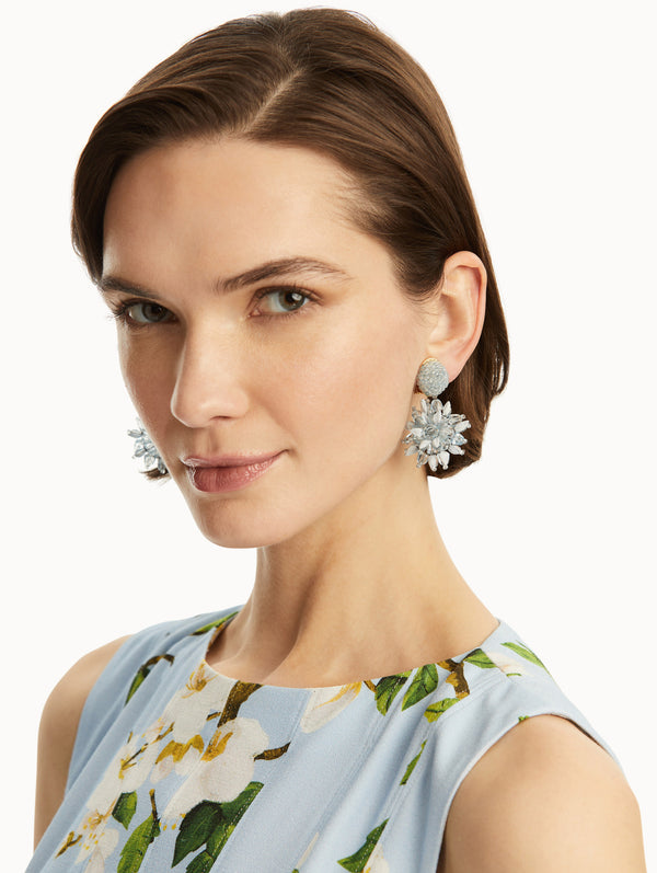 Oscar De La Renta Raffia & Beaded Flower Earrings