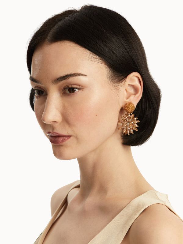 Oscar De La Renta Raffia & Beaded Flower Earrings