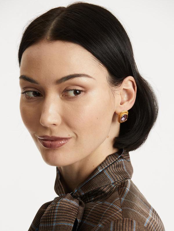 Oscar De La Renta Rectangle Crystal Earrings