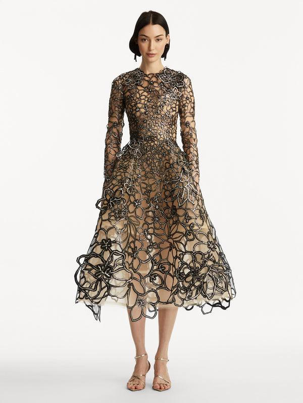 Oscar De La Renta Rubber Lace Illusion Tulle Gown
