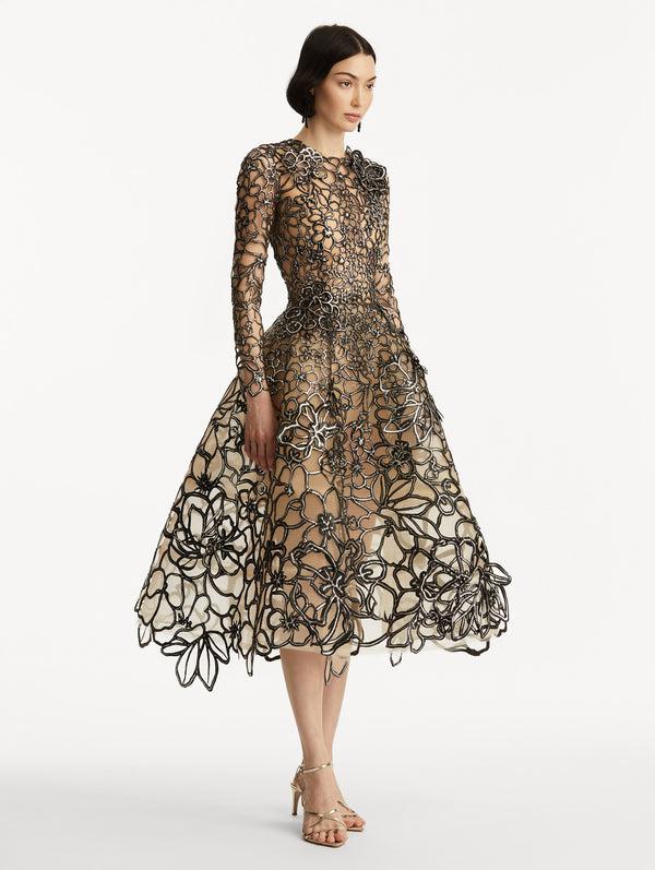 Oscar De La Renta Rubber Lace Illusion Tulle Gown
