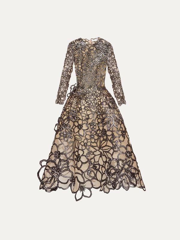 oscar de la renta Rubber Lace Illusion Tulle Gown