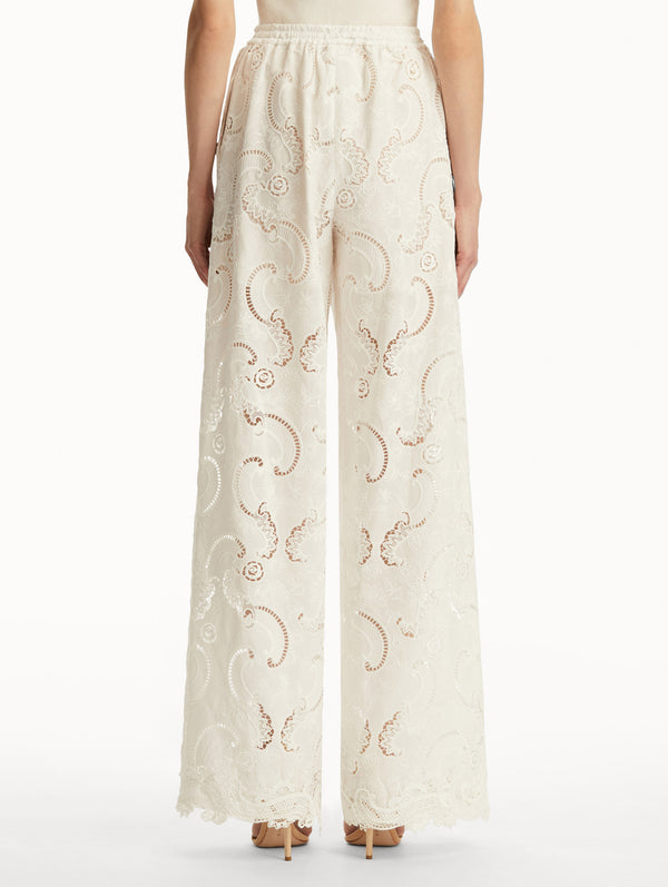 Oscar De La Renta Scroll Guipure Wide Leg Pant