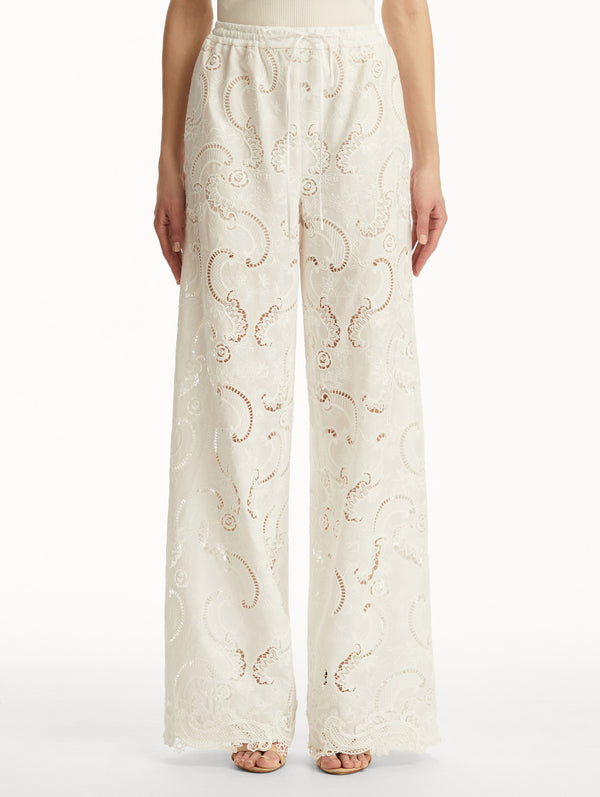 Oscar De La Renta Scroll Guipure Wide Leg Pant