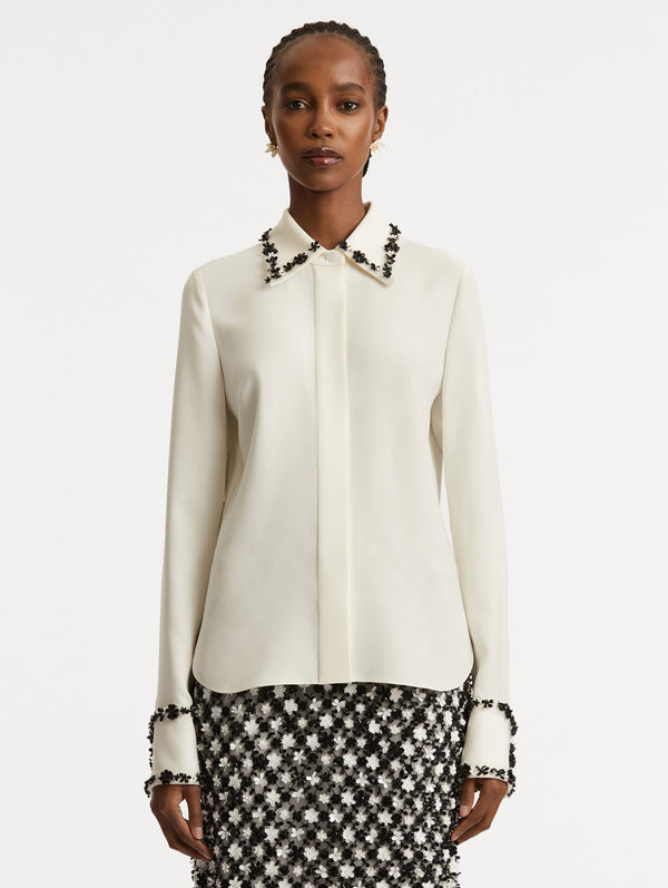 Oscar De La Renta Sequin Floret Embroidered Blouse