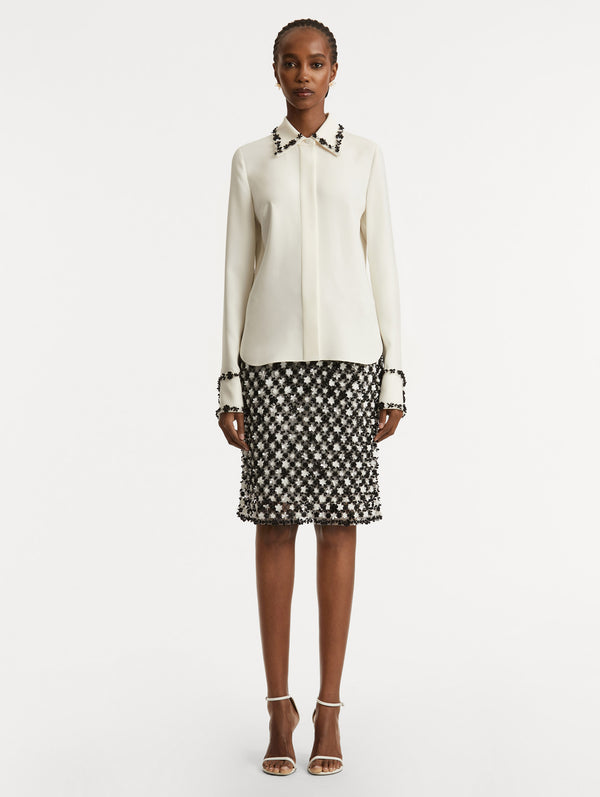 Oscar De La Renta Sequin Floret Embroidered Blouse