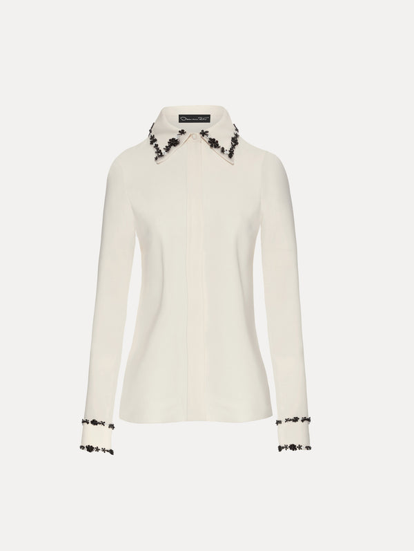 oscar de la renta Sequin Floret Embroidered Blouse