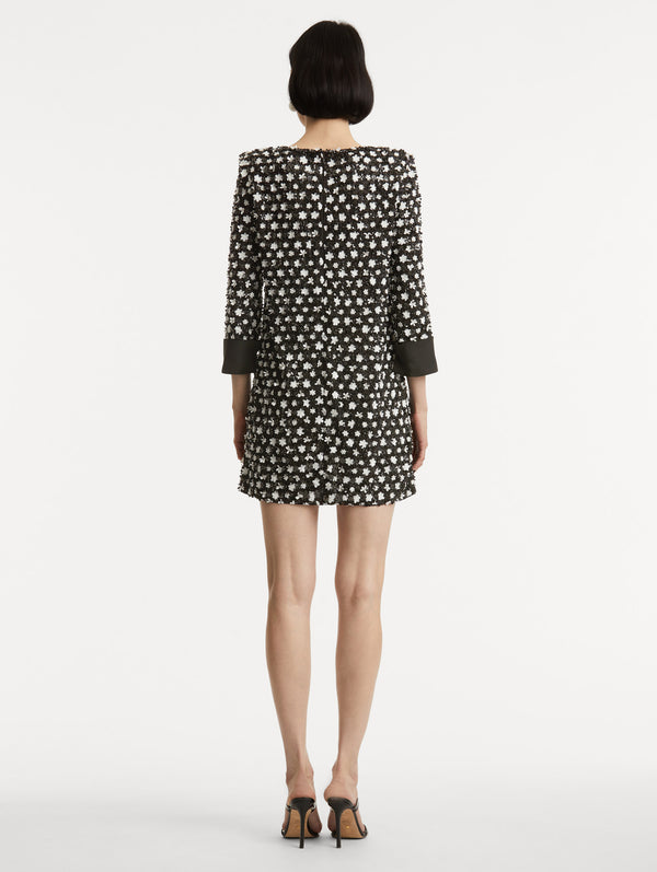 Oscar De La Renta Sequin Floret Embroidered Dress