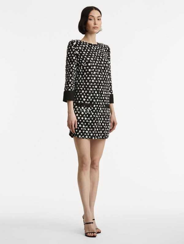 Oscar De La Renta Sequin Floret Embroidered Dress