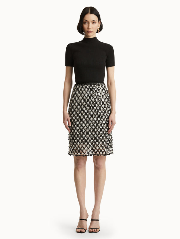 Oscar De La Renta Sequin Floret Embroidered Skirt