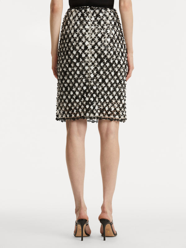 Oscar De La Renta Sequin Floret Embroidered Skirt