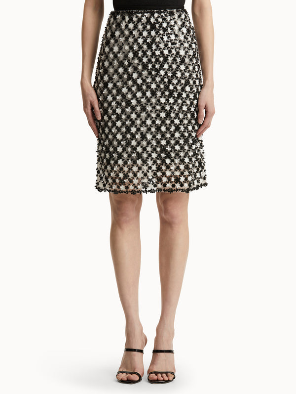 Oscar De La Renta Sequin Floret Embroidered Skirt