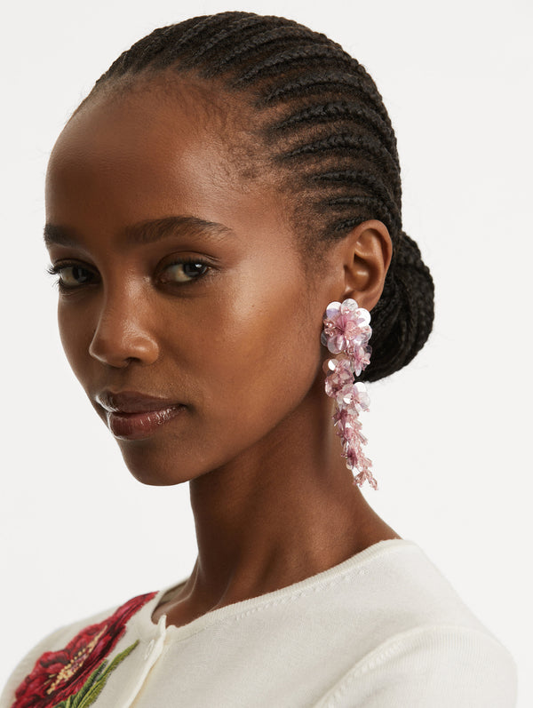 Oscar De La Renta Sequin Flower Clip-On Earrings