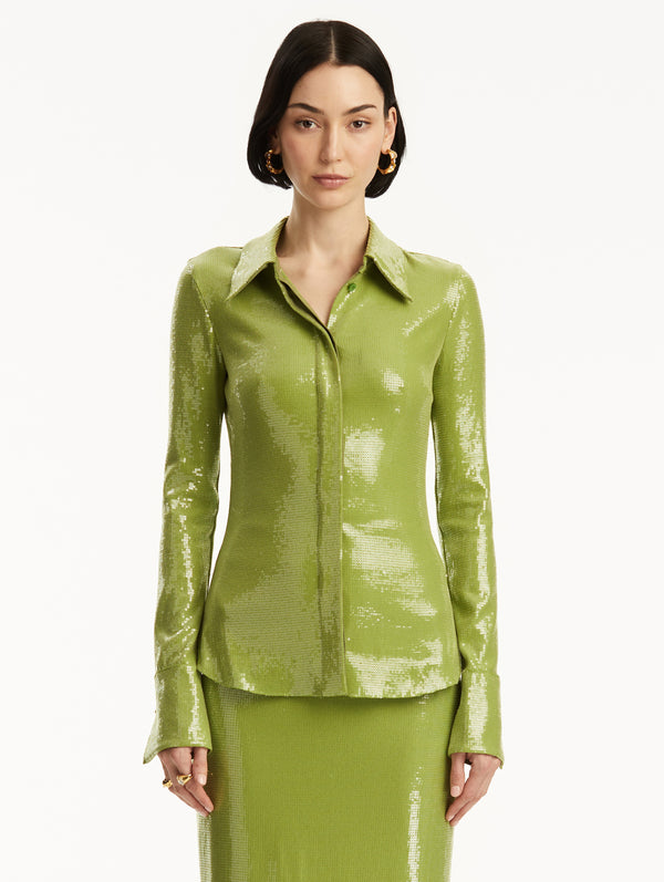 Oscar De La Renta Sequin Jersey Blouse
