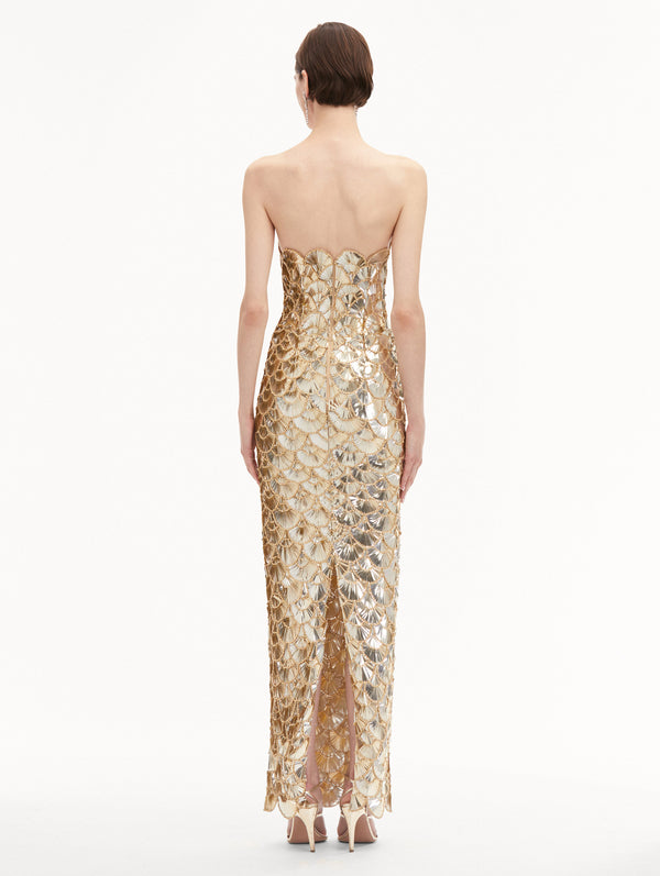 Oscar De La Renta Sequin Scallop Embroidered Gown