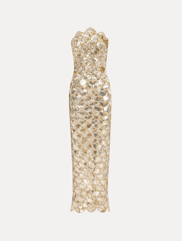 oscar de la renta Sequin Scallop Embroidered Gown