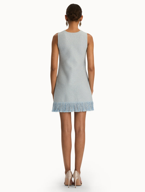 Oscar De La Renta Sequin Tweed Fringe Dress