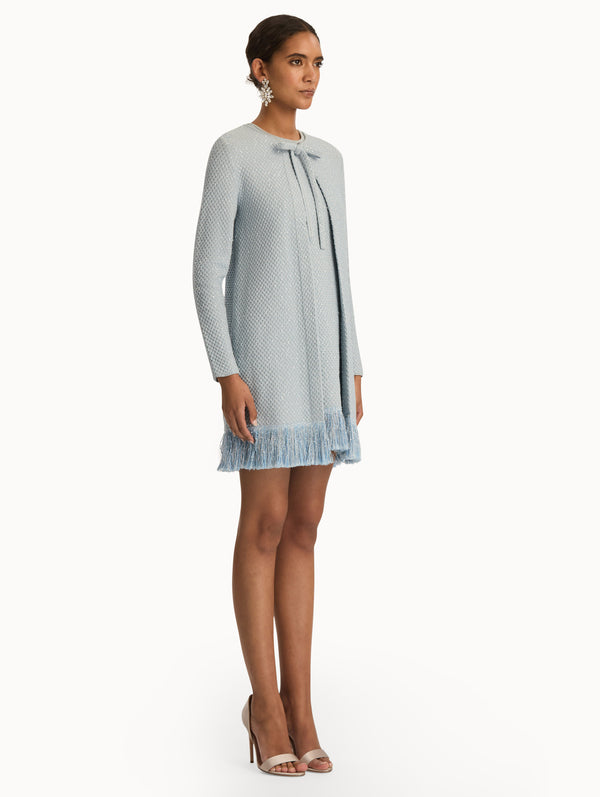 Oscar De La Renta Sequin Tweed Fringe Jacket