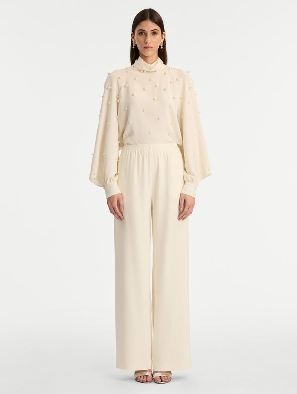 Oscar De La Renta Silk Georgette Wide Leg Pant